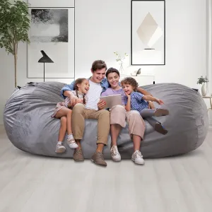 WhatsBedding 7ft Fuf XXL Memory Foam Filled Bean Bag Chair with Removable Cover,Bean Bags for Adults,Soft Dutch Velvet,Thoughtful Pull-tab & Side Pockets,Machine Washable,7 feet Giant,Fog Grey