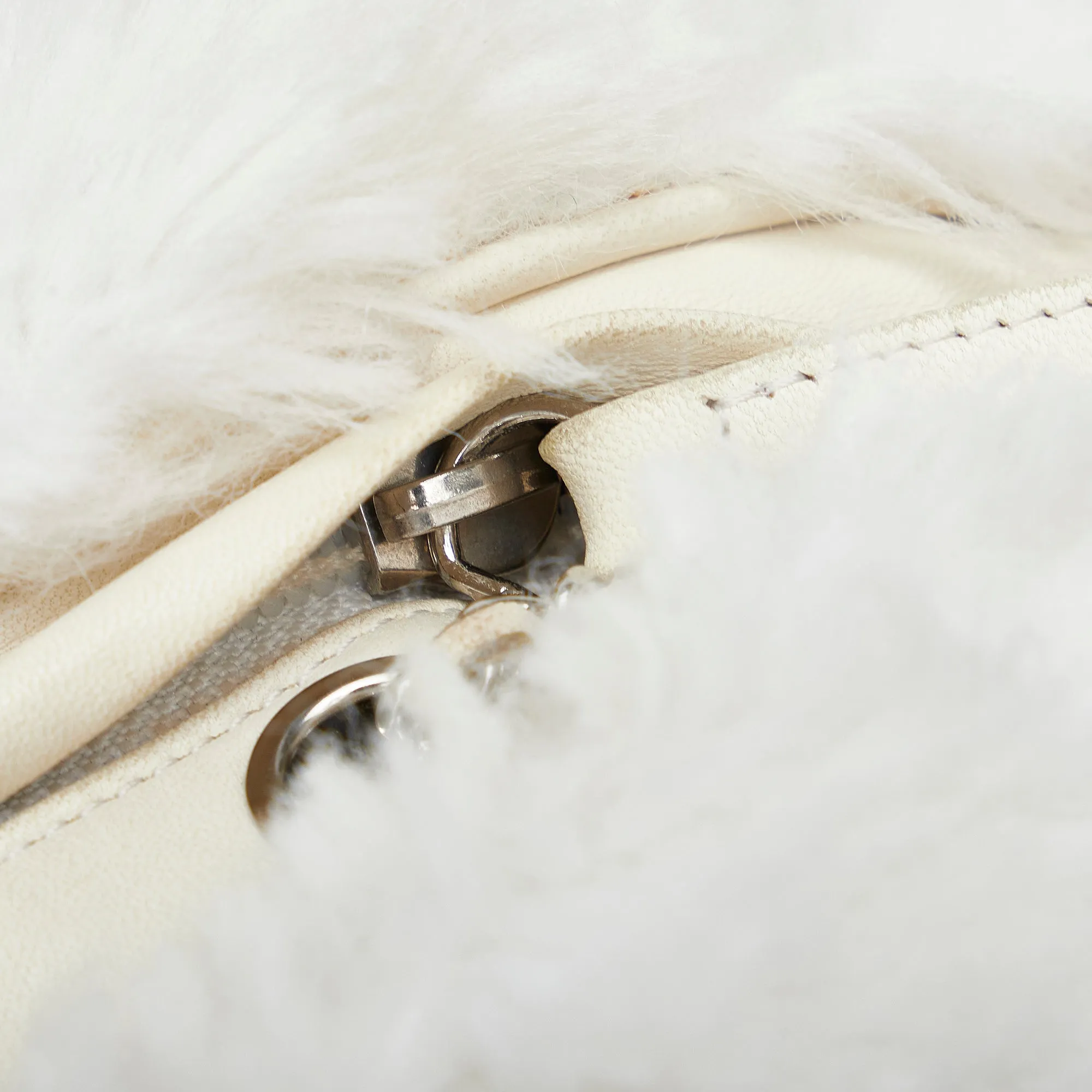 White Chanel CC Crystal Embellished Faux Fur Round Crossbody