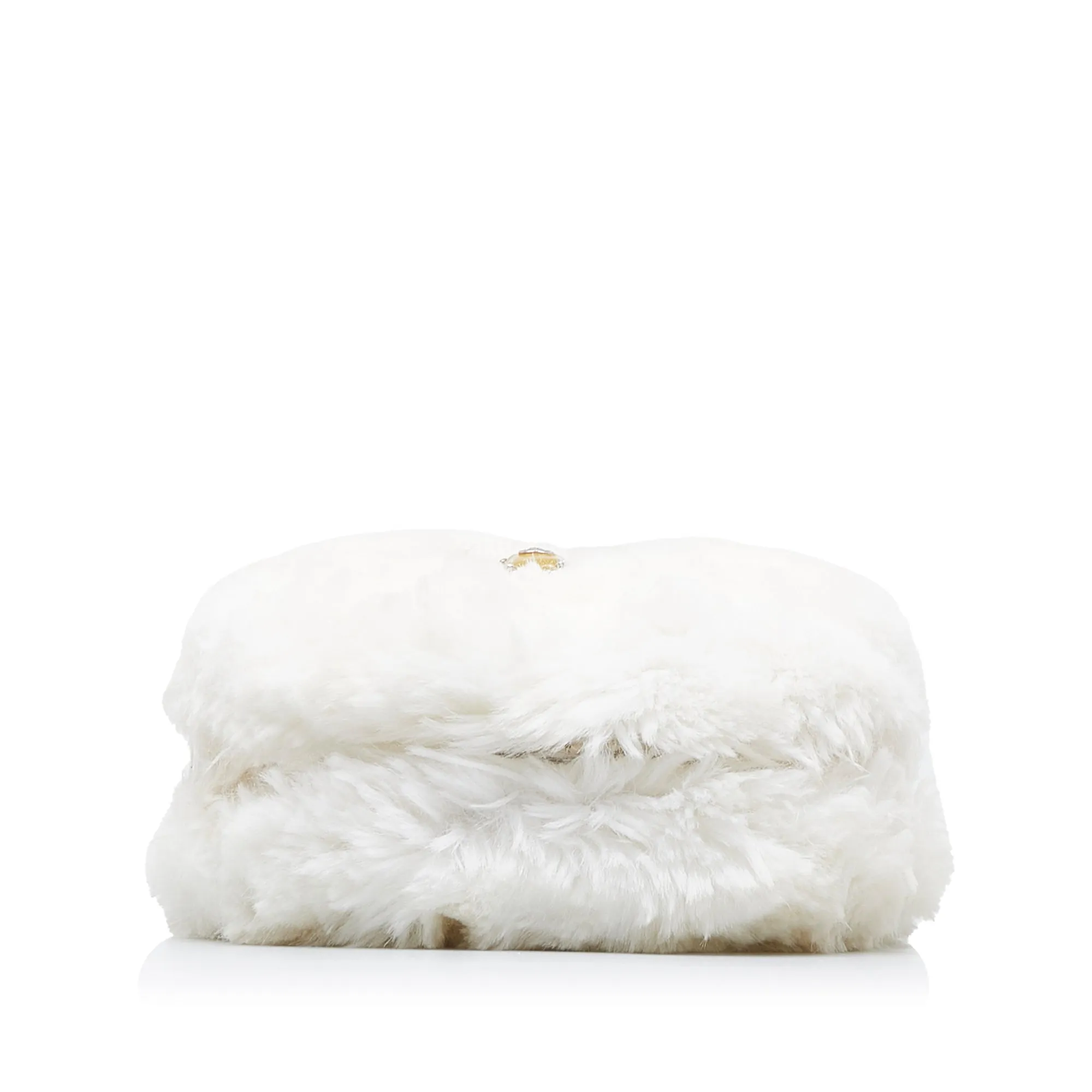 White Chanel CC Crystal Embellished Faux Fur Round Crossbody