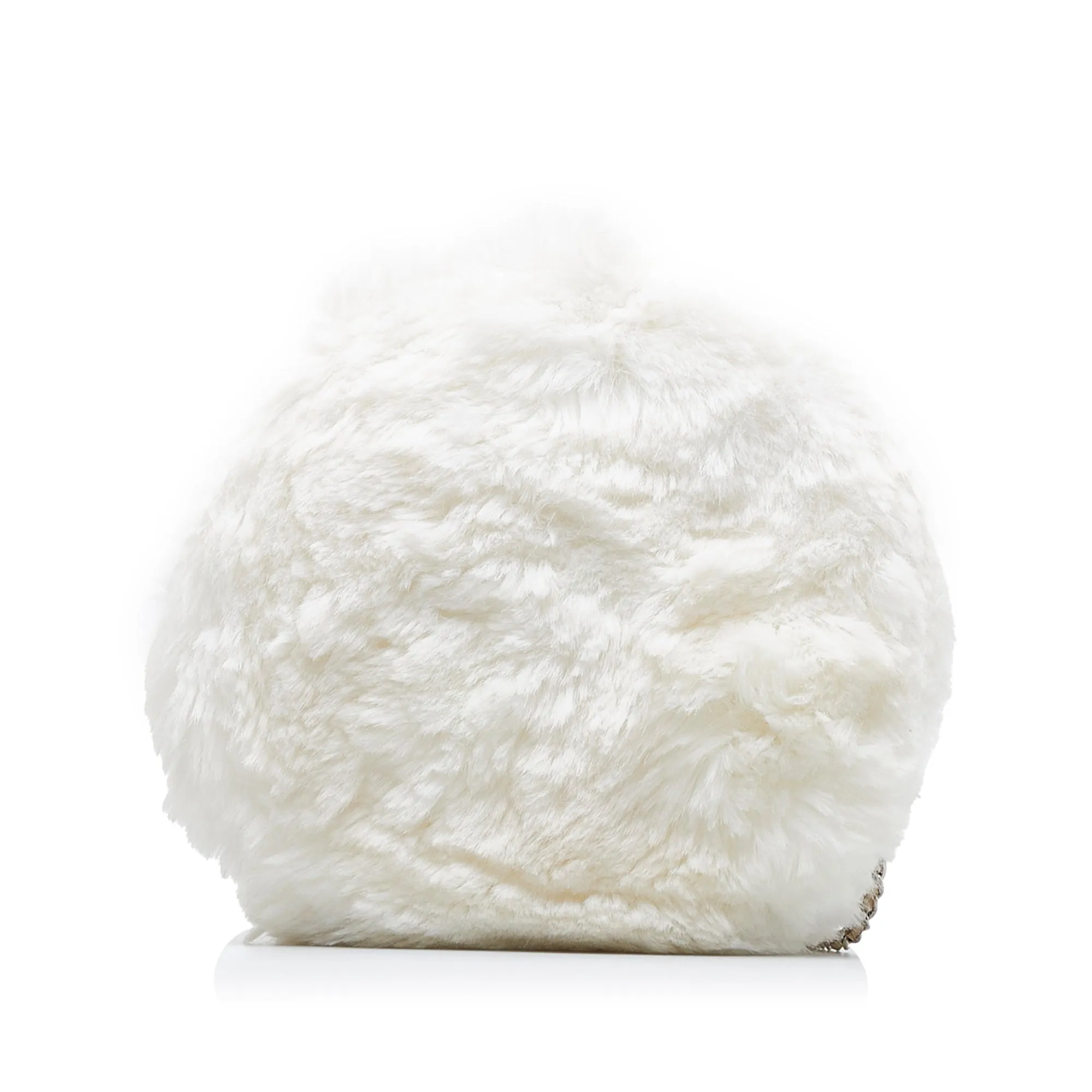 White Chanel CC Crystal Embellished Faux Fur Round Crossbody