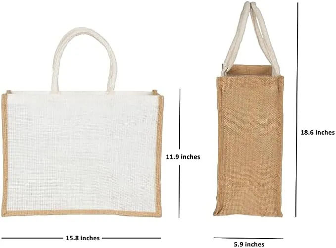 White Jute Burlap Tote Bags with Handle | Natural Eco-friendly Reusable Grocery Bag