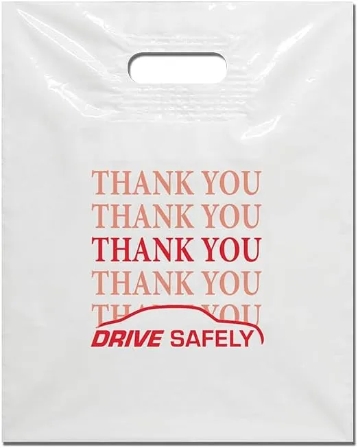 White Plastic Patch Handle Bags - Red Imprint 2.5 mil low density polyethylene Size 12"" x 15"" - Pack of 200
