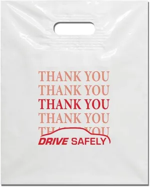 White Plastic Patch Handle Bags - Red Imprint 2.5 mil low density polyethylene Size 12"" x 15"" - Pack of 200