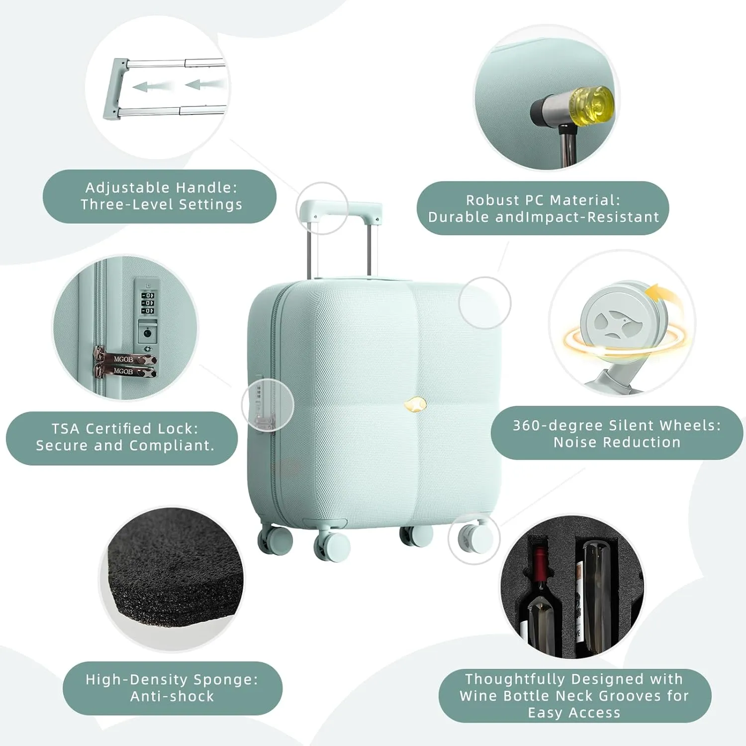 Wine Suitcase - 6 Bottle Travel Case with TSA Lock, Removable Inserts and Silent Spinner Wheels