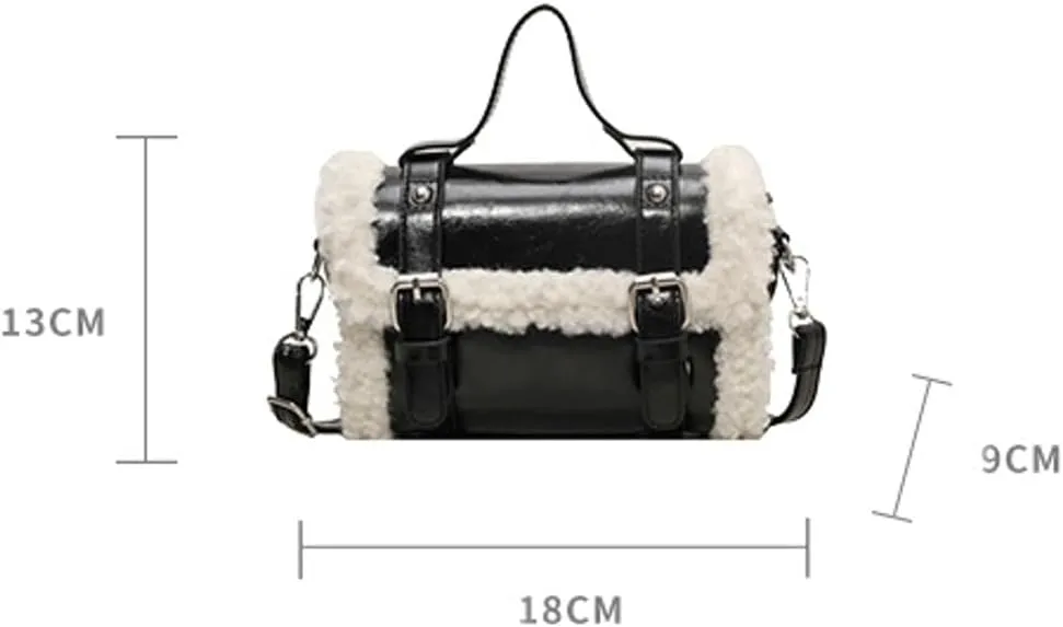 Winter Faux Fur Trim Shoulder Bag Women PU Leather Tote Bag Solid Color Tote Handbag Crossbody Bag for Women