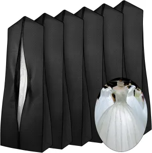 Woanger 6 Pcs 70.9" x 24" x 12" Bridal Wedding Gown Dress Garment Bag for Travel Large Garment Covers Hanging Foldable Non Woven Wedding Dress Bag for Storage Zipped Long Dress Cover (Black)