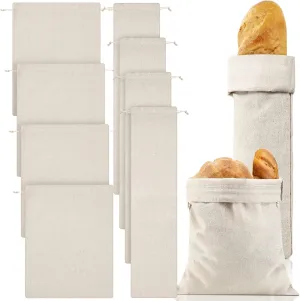 Woanger 8 Pcs Linen Bread Bag Burlap Drawstring Reusable Bread Bags 12 x 15 Inch 6 x 27 Inch for Homemade Large Storage Unbleached Container Gift(Blank Pattern)