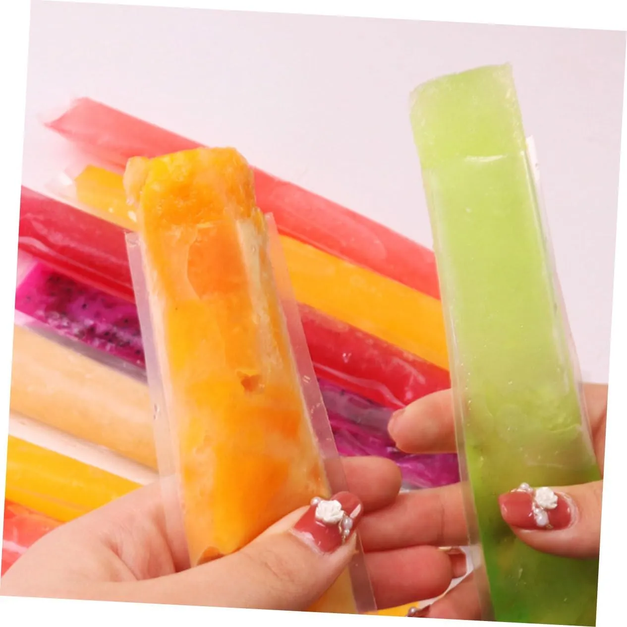 WOFASHPURET 3sets 50pcs Portable Ice Candy Bags Reusable Ice Sucker Pouches for Flavors for Summer Parties and Events 50pcs*3