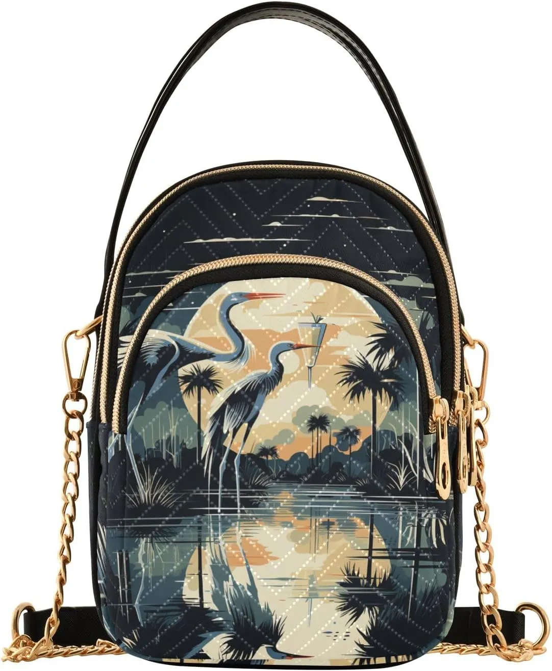 Women Crossbody Handbag Crane Couple Standing in The Water Quilted Chain Bag