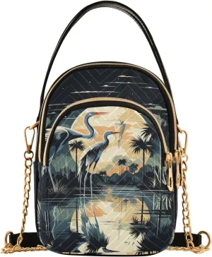 Women Crossbody Handbag Crane Couple Standing in The Water Quilted Chain Bag