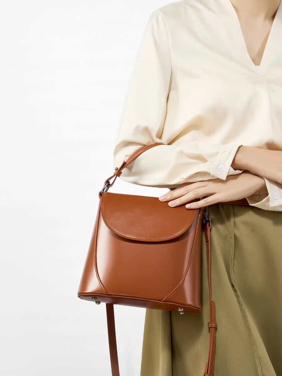 Women Fashion Plain Leather Simple Shoulder Bag
