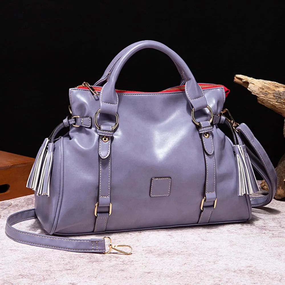 Women Hobo Tote Purse Handbag Faux Leather Top-handle Shoulder Bag with Tassel Pendant