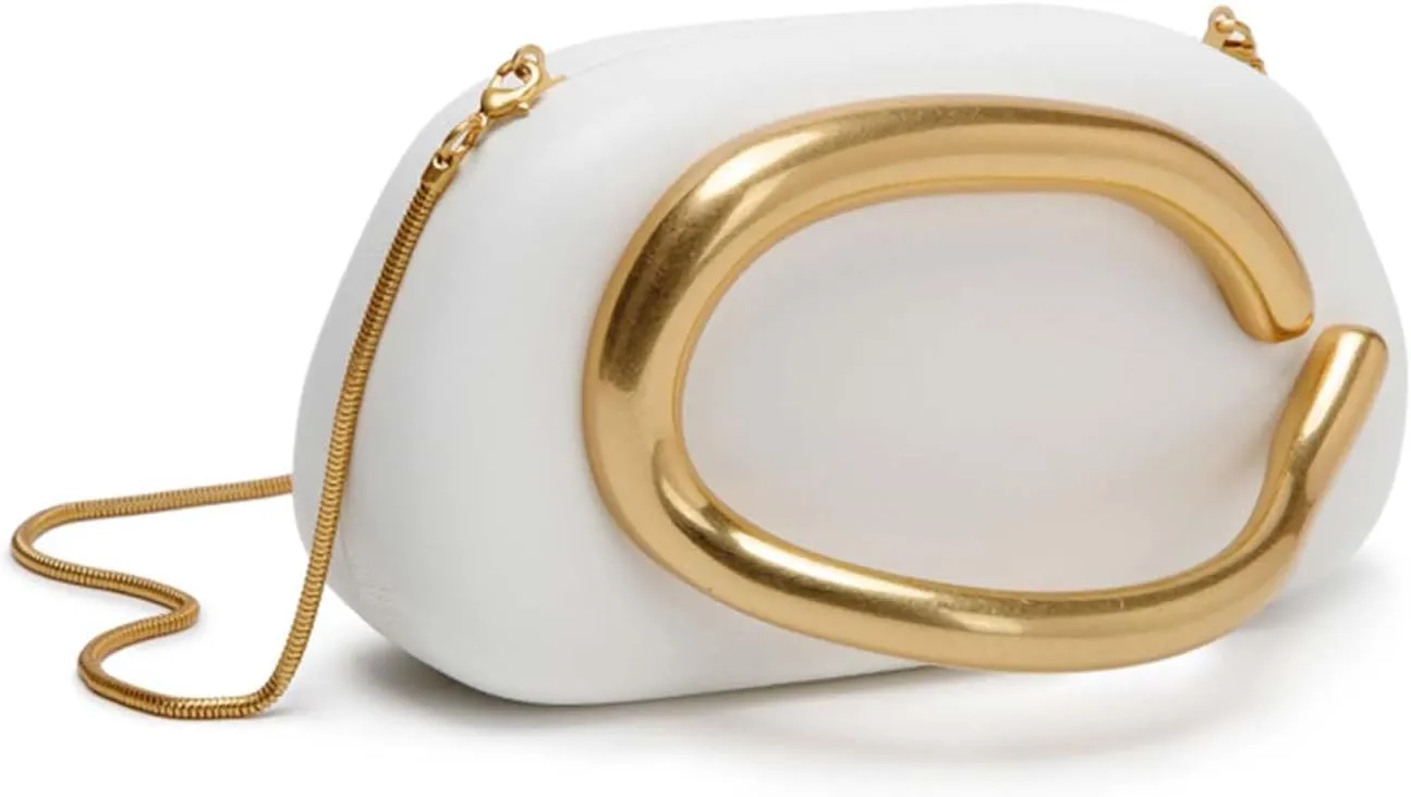 Women PU Leather Evening Handbags Metal Handle Bag Trendy Clutch Purses with Chain Hand-held Causal Shoulder Crossbody Bag