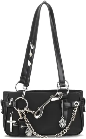 Women Punk Purse Shoulder Bag Gothic Chain Underarm Bags Small Nylon Handbag Tote