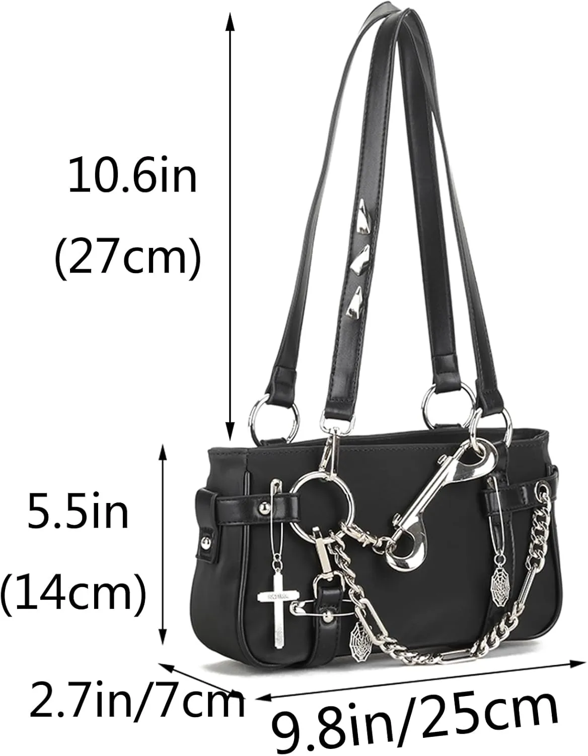 Women Punk Purse Shoulder Bag Gothic Chain Underarm Bags Small Nylon Handbag Tote