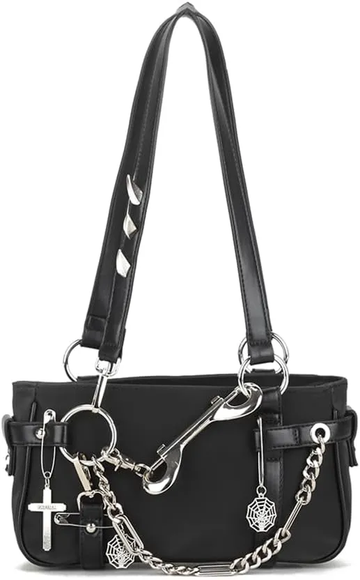 Women Punk Purse Shoulder Bag Gothic Chain Underarm Bags Small Nylon Handbag Tote