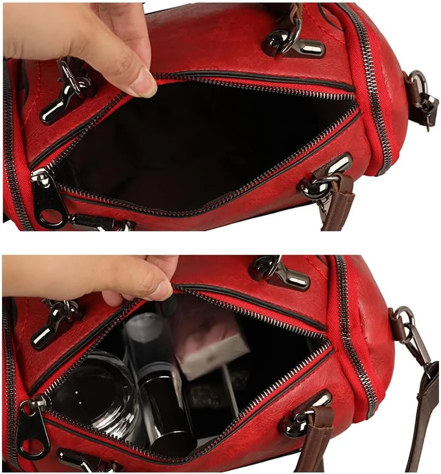Women Satchel Bags Faux Leather Top Handle Handbags Boston Crossbody Bags Flower Pendant Zipper Purse Shoulder Bag
