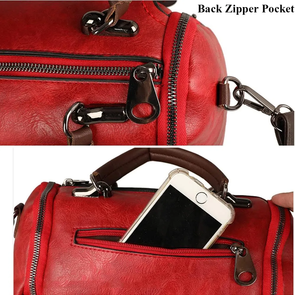 Women Satchel Bags Faux Leather Top Handle Handbags Boston Crossbody Bags Flower Pendant Zipper Purse Shoulder Bag
