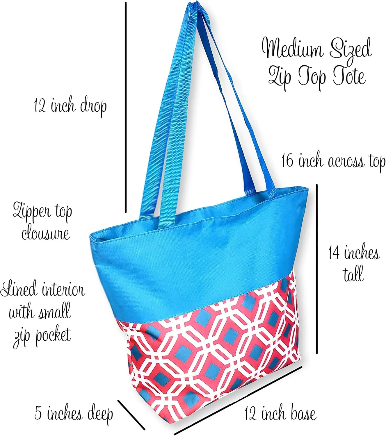 Women Teen Fashion Print Lined Top Zipper Tote Bag Handbag with Solid Top - Can be Personalized