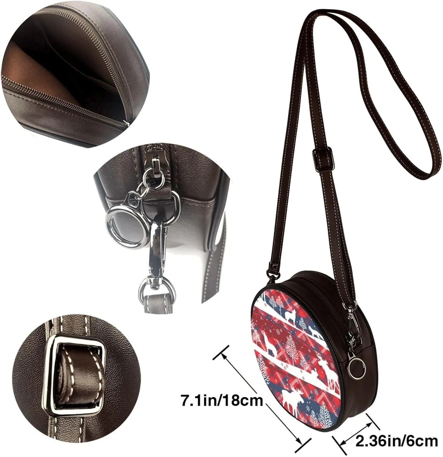 Women Vintage Style Faux Leather Crossbody Shoulder Bag, Ladies Purse Satchel Bag Circle Crossbody Bags for Women