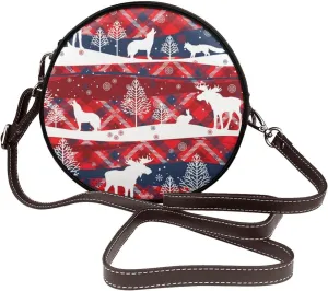 Women Vintage Style Faux Leather Crossbody Shoulder Bag, Ladies Purse Satchel Bag Circle Crossbody Bags for Women