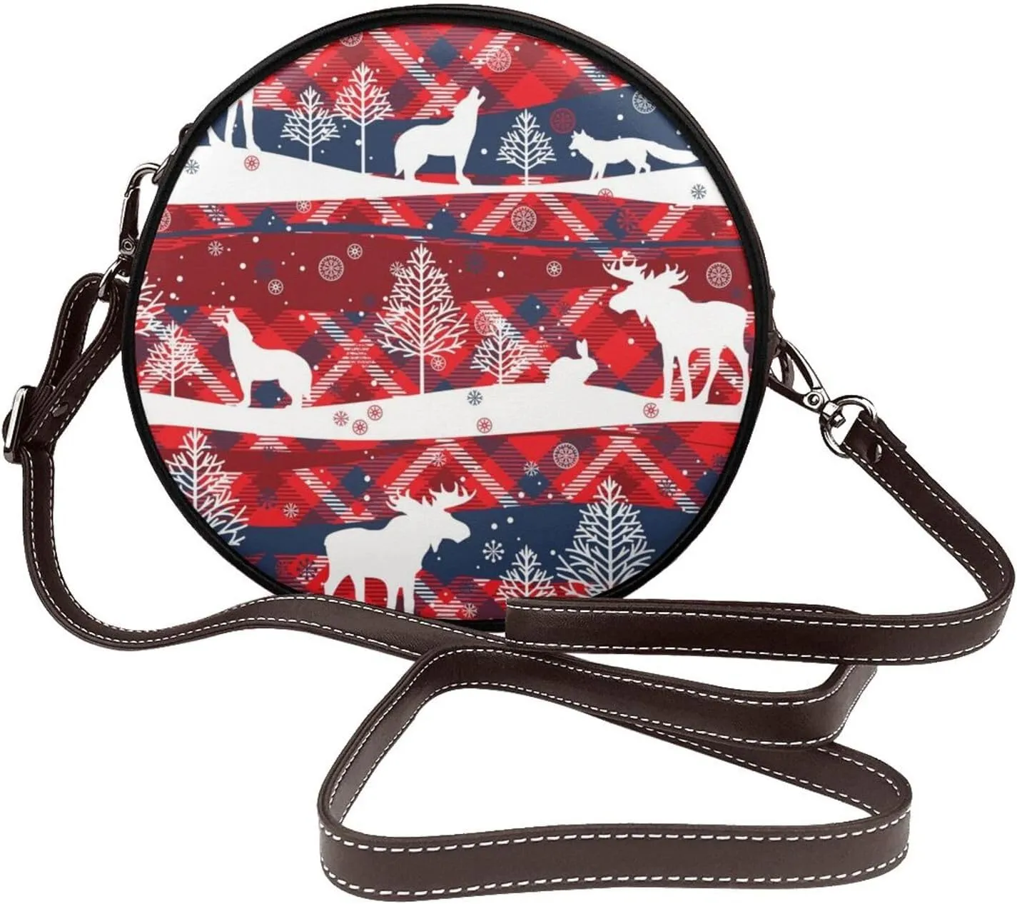 Women Vintage Style Faux Leather Crossbody Shoulder Bag, Ladies Purse Satchel Bag Circle Crossbody Bags for Women