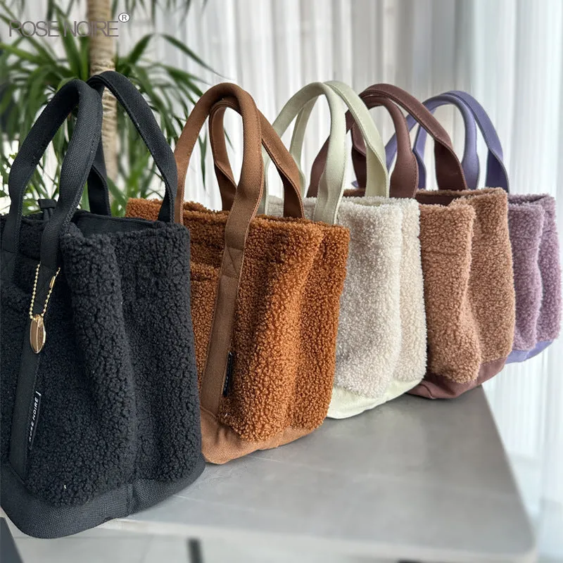 Women's Classy Teddy Plush Portable Lunch Shoulder Bags