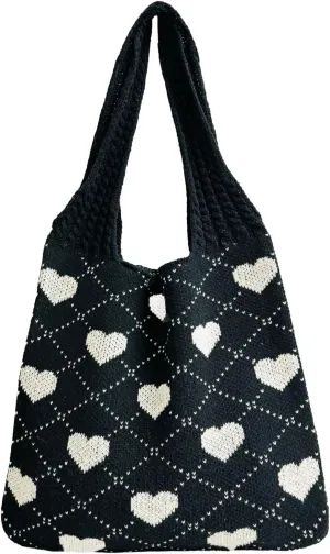 Women's Crochet Tote Bags Boho Tote Bags Heart-shaped Beach Handbags Knit Vacation Aesthetic Casual Love Hobo Bags