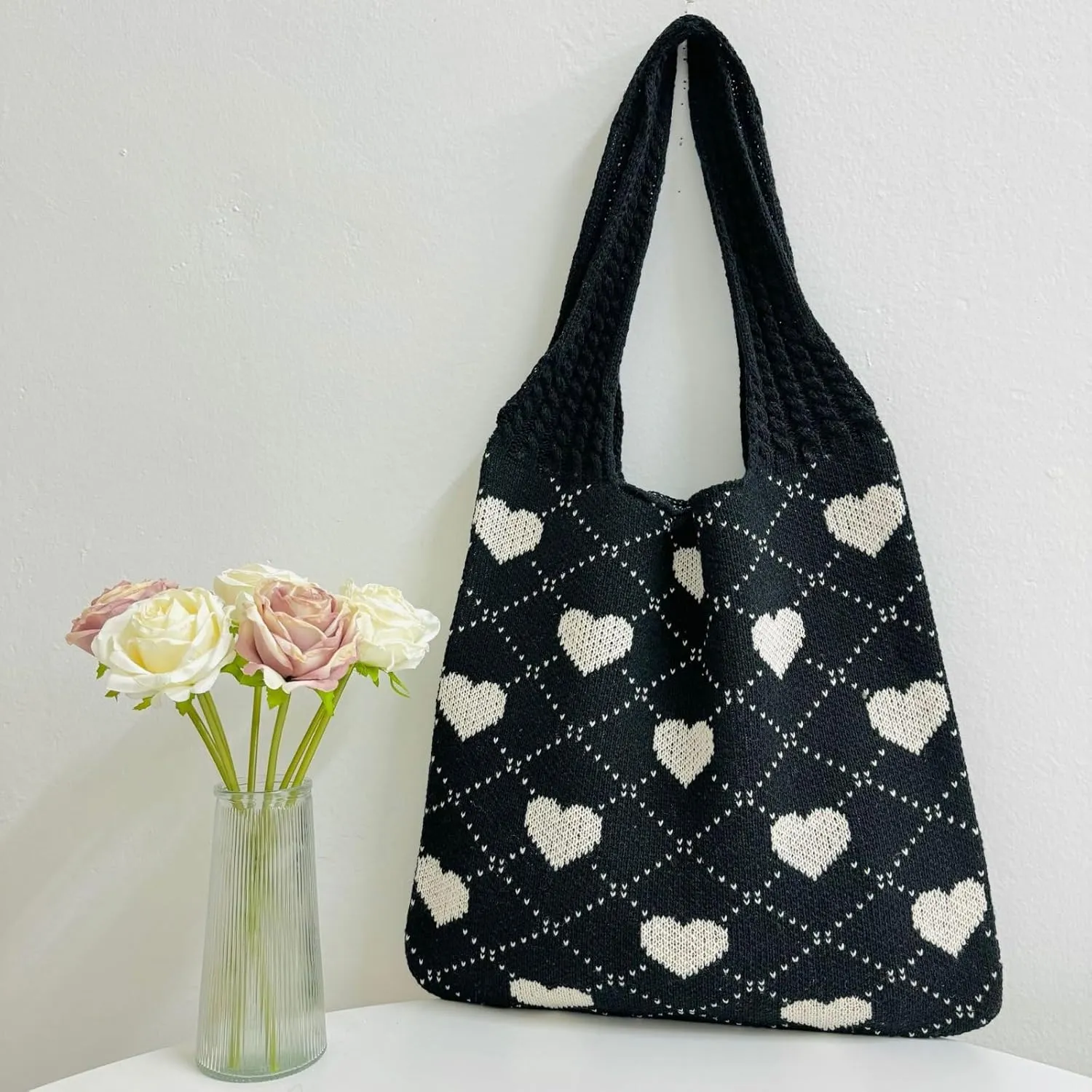 Women's Crochet Tote Bags Boho Tote Bags Heart-shaped Beach Handbags Knit Vacation Aesthetic Casual Love Hobo Bags