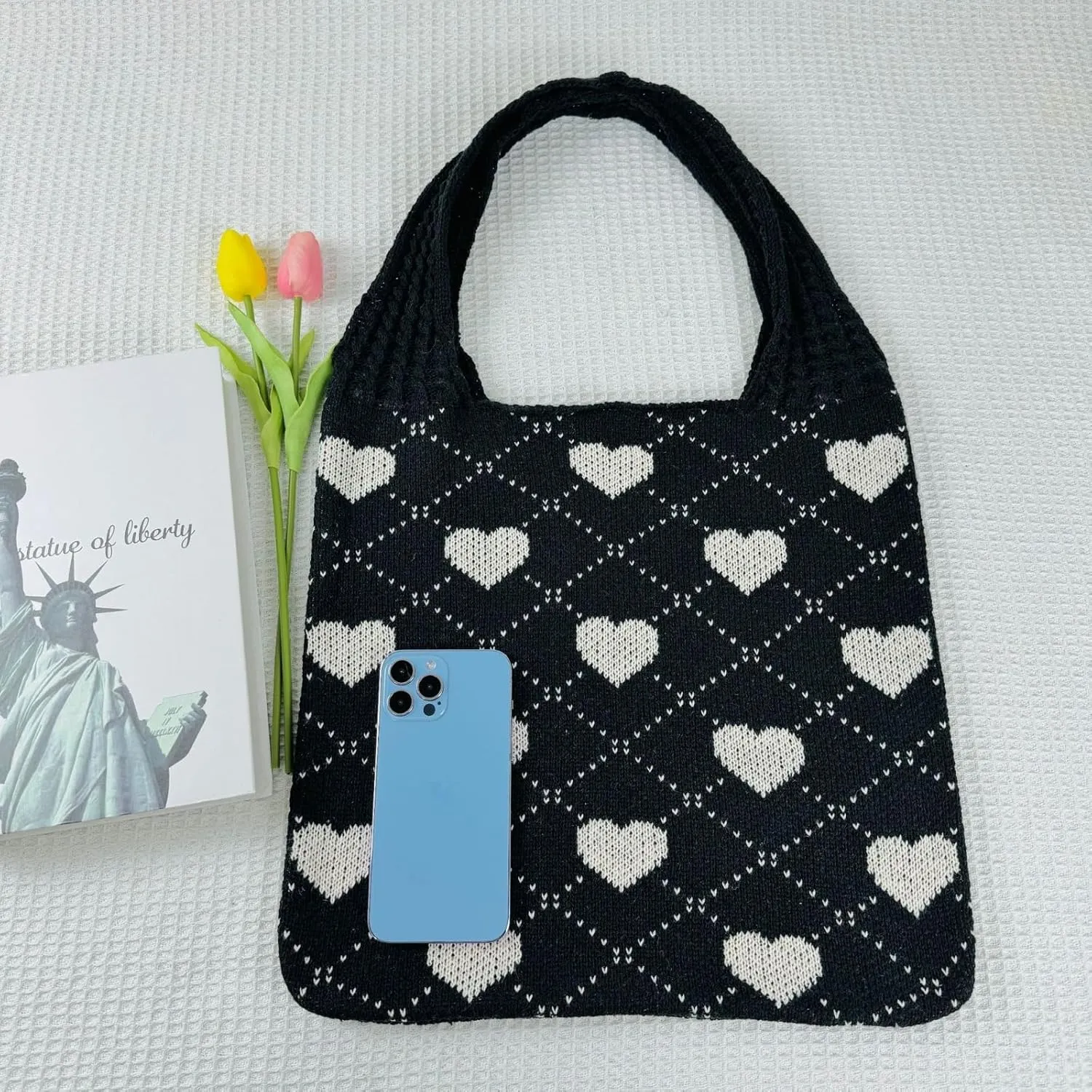 Women's Crochet Tote Bags Boho Tote Bags Heart-shaped Beach Handbags Knit Vacation Aesthetic Casual Love Hobo Bags