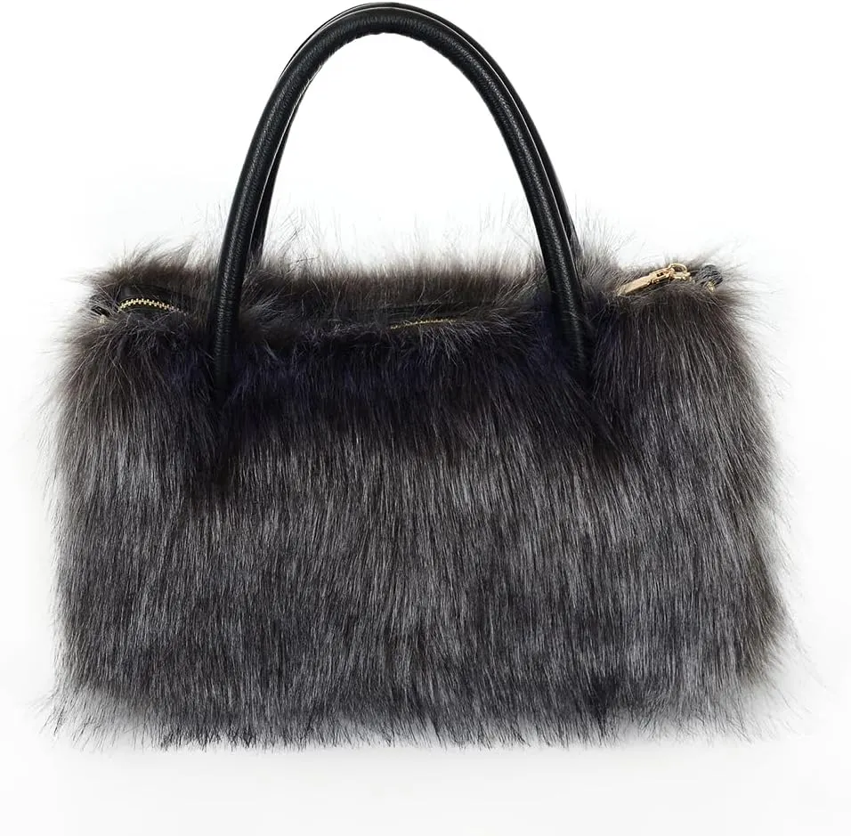 Womens Faux Fur Shoulder Bag Furry Purse Handbag Crossbody Bag with Shoulder Strap