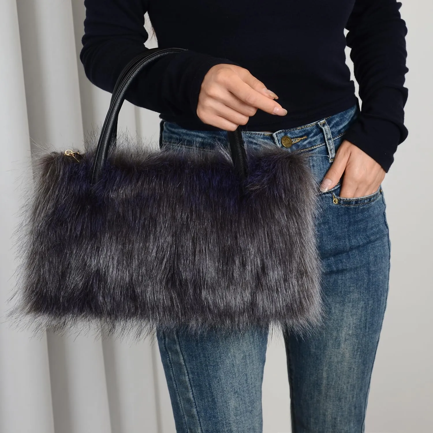 Womens Faux Fur Shoulder Bag Furry Purse Handbag Crossbody Bag with Shoulder Strap