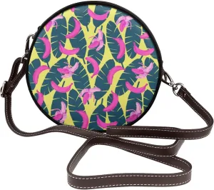 Women's Faux Leather Crossbody Bag Handle Circle Bag Mini Purse Clutch Handbag