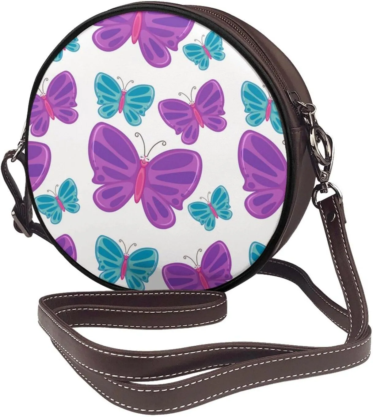 Women's Faux Leather Crossbody Bag Handle Circle Bag Mini Purse Clutch Handbag