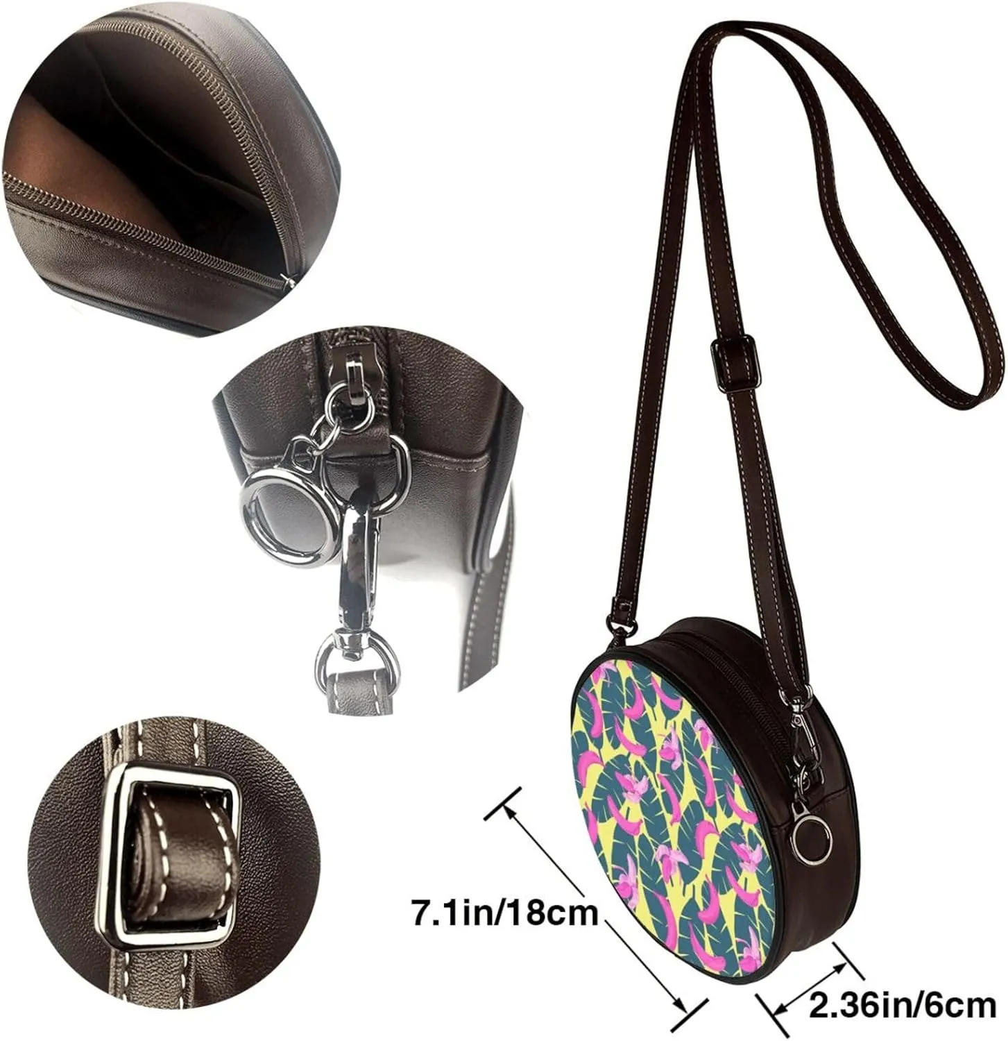 Women's Faux Leather Crossbody Bag Handle Circle Bag Mini Purse Clutch Handbag
