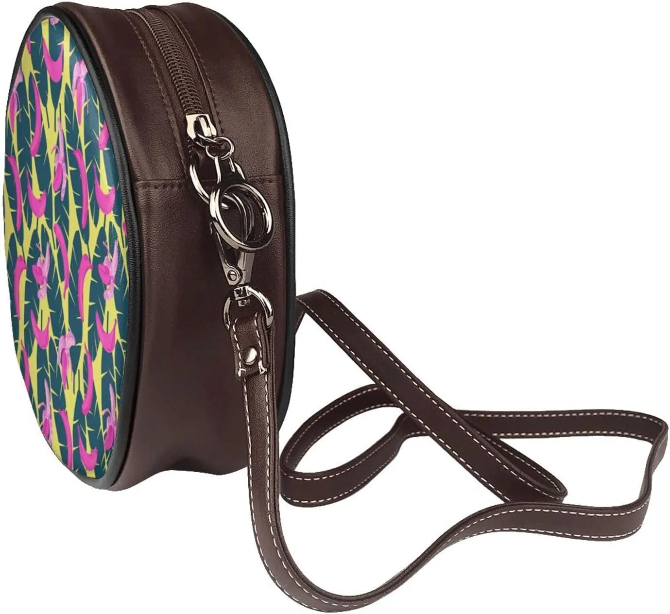 Women's Faux Leather Crossbody Bag Handle Circle Bag Mini Purse Clutch Handbag
