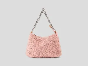Womens Fleece Side Sling Bag with Chain Detail