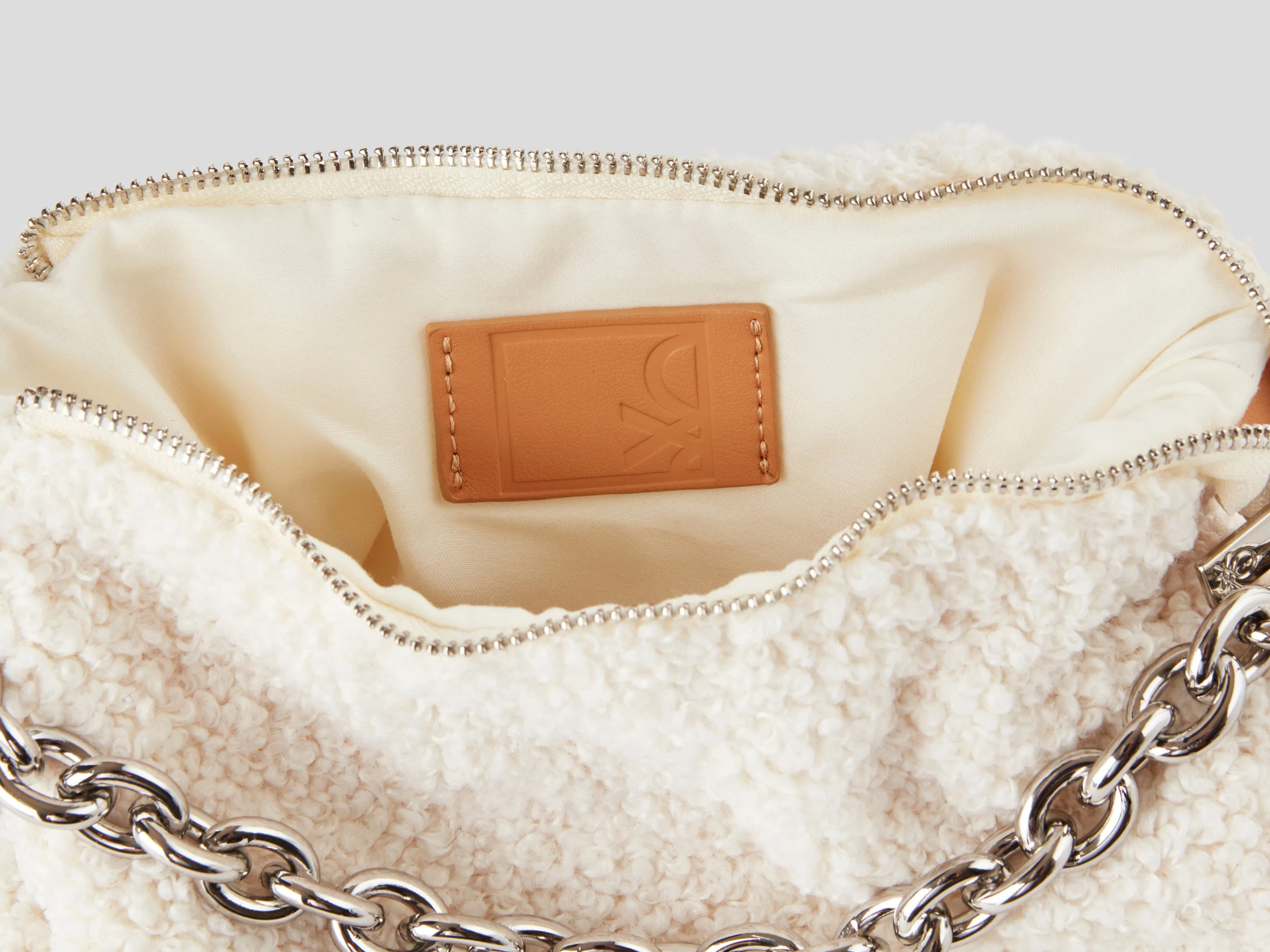 Womens Fleece Side Sling Bag with Chain Detail