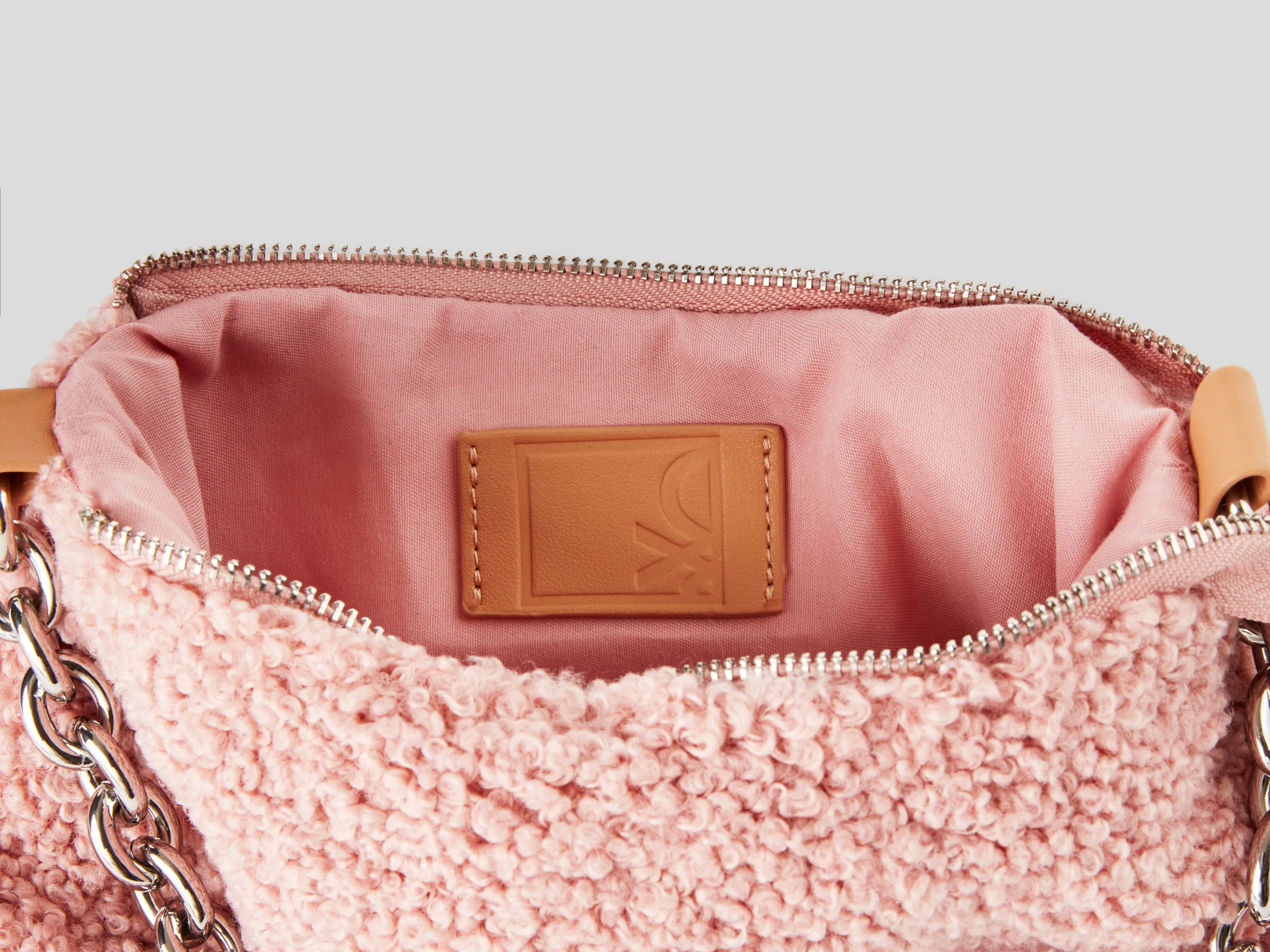 Womens Fleece Side Sling Bag with Chain Detail