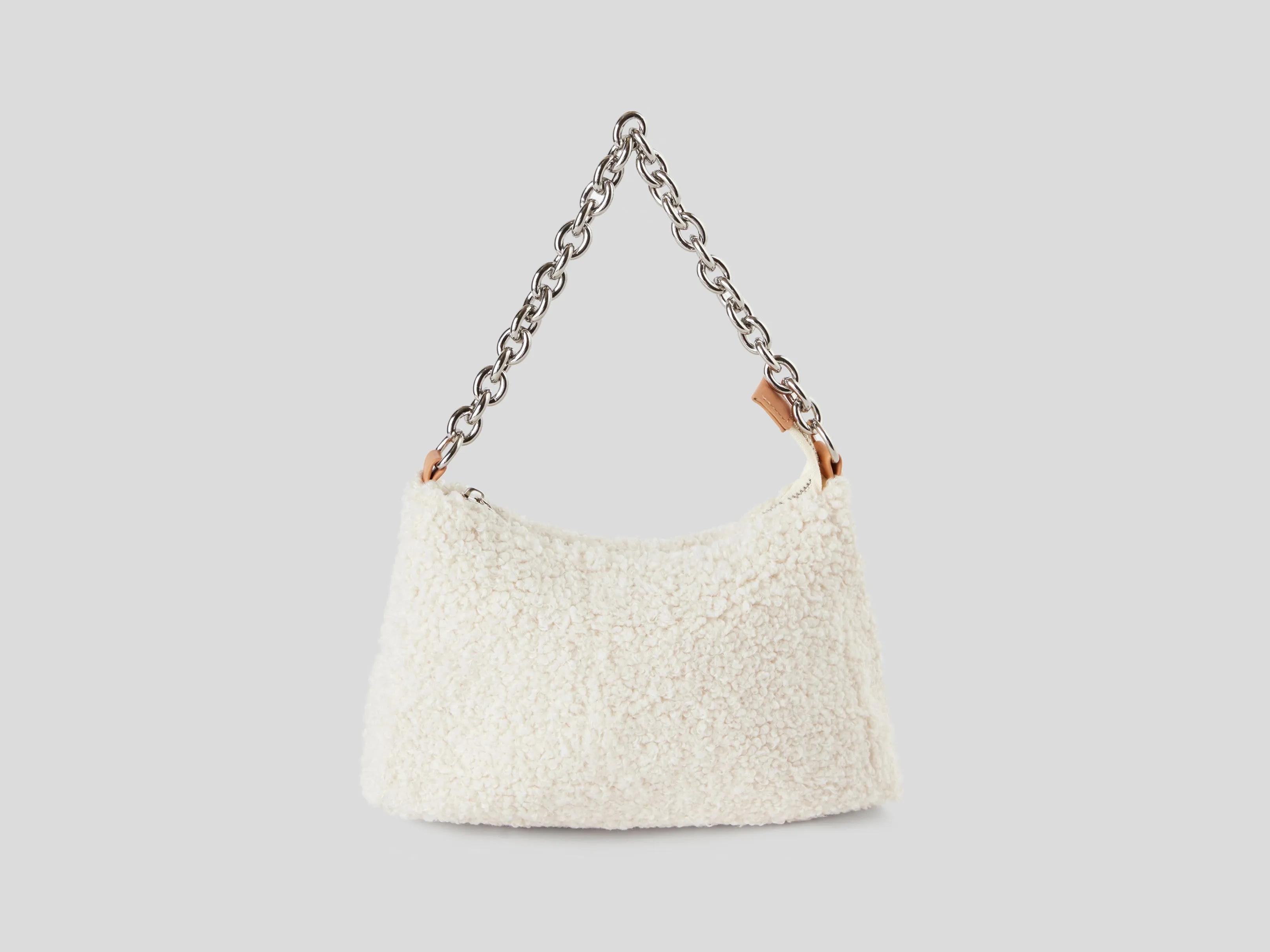Womens Fleece Side Sling Bag with Chain Detail