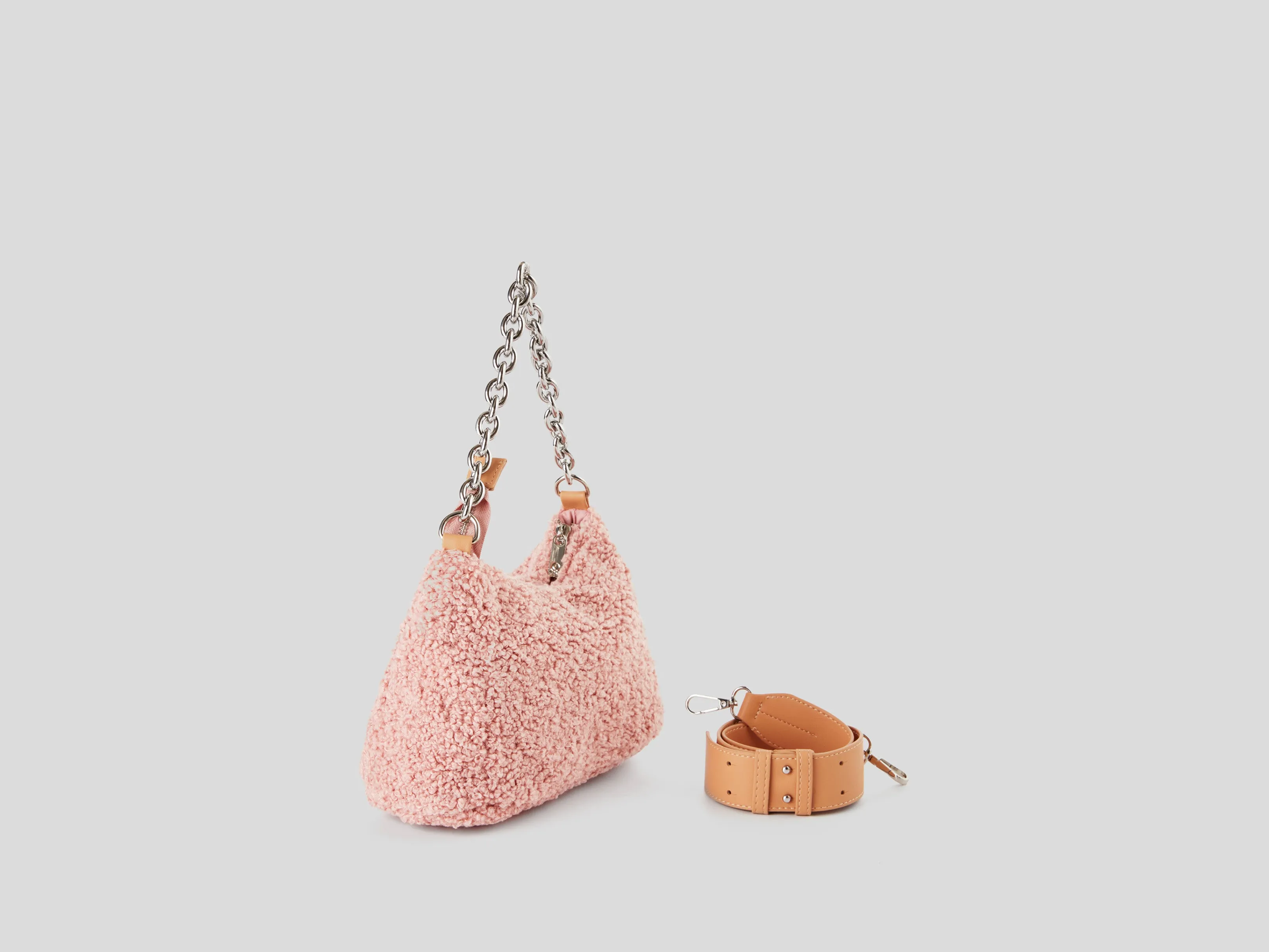 Womens Fleece Side Sling Bag with Chain Detail