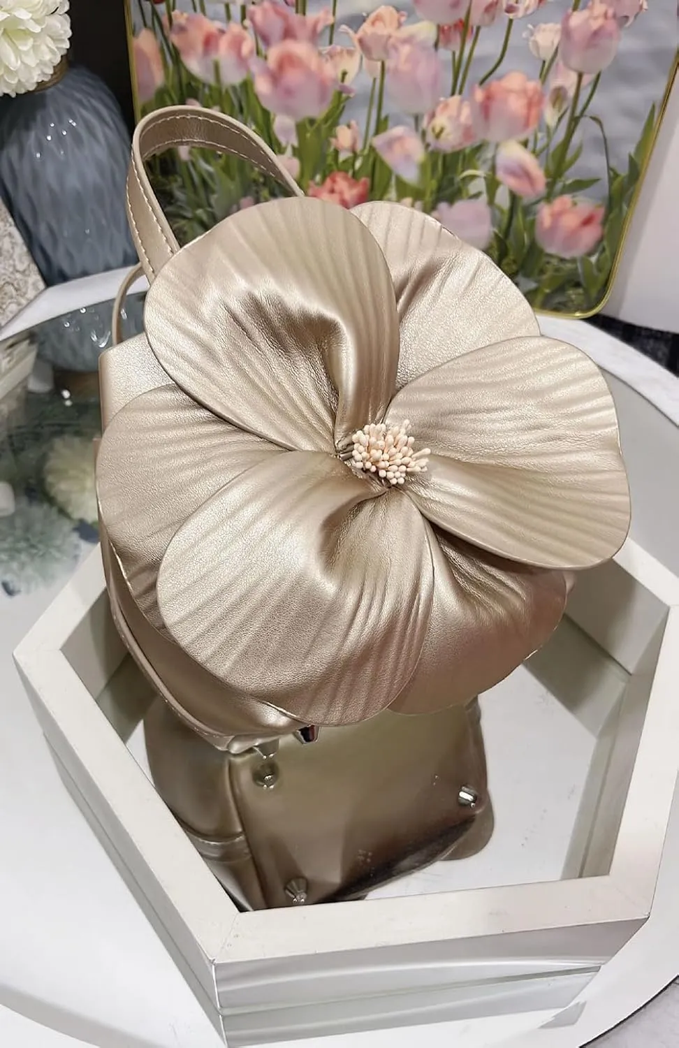 Women's Floral Clutch Purse PU Leather Flower Evening Bags Party Prom Handbag Wedding Crossbody Bucket Purse