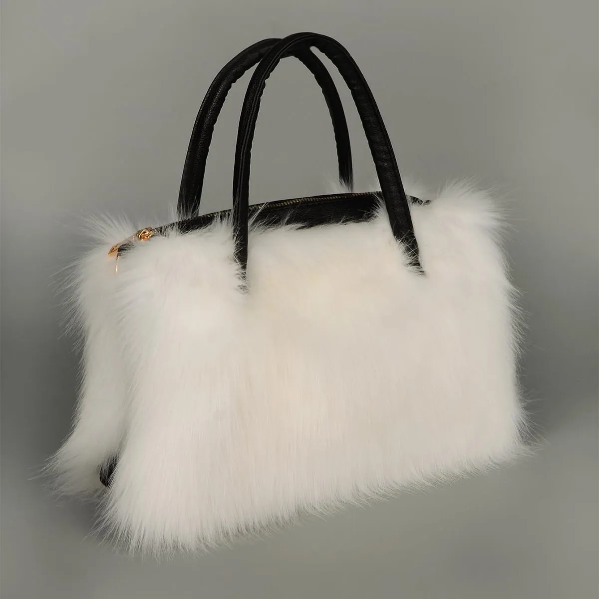 Women's Furry Shoulder Handbags Faux Fur Work Tote Bag for Women Fluffy Satchel Handbags Wristlet Zipper Purses