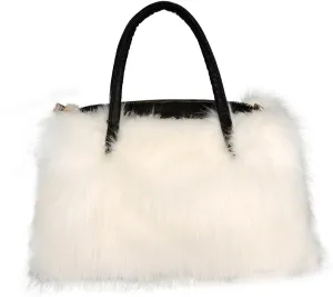 Women's Furry Shoulder Handbags Faux Fur Work Tote Bag for Women Fluffy Satchel Handbags Wristlet Zipper Purses
