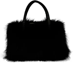 Women's Furry Shoulder Handbags Faux Fur Work Tote Bag for Women Fluffy Satchel Handbags Wristlet Zipper Purses