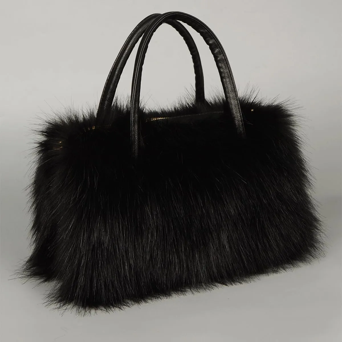 Women's Furry Shoulder Handbags Faux Fur Work Tote Bag for Women Fluffy Satchel Handbags Wristlet Zipper Purses