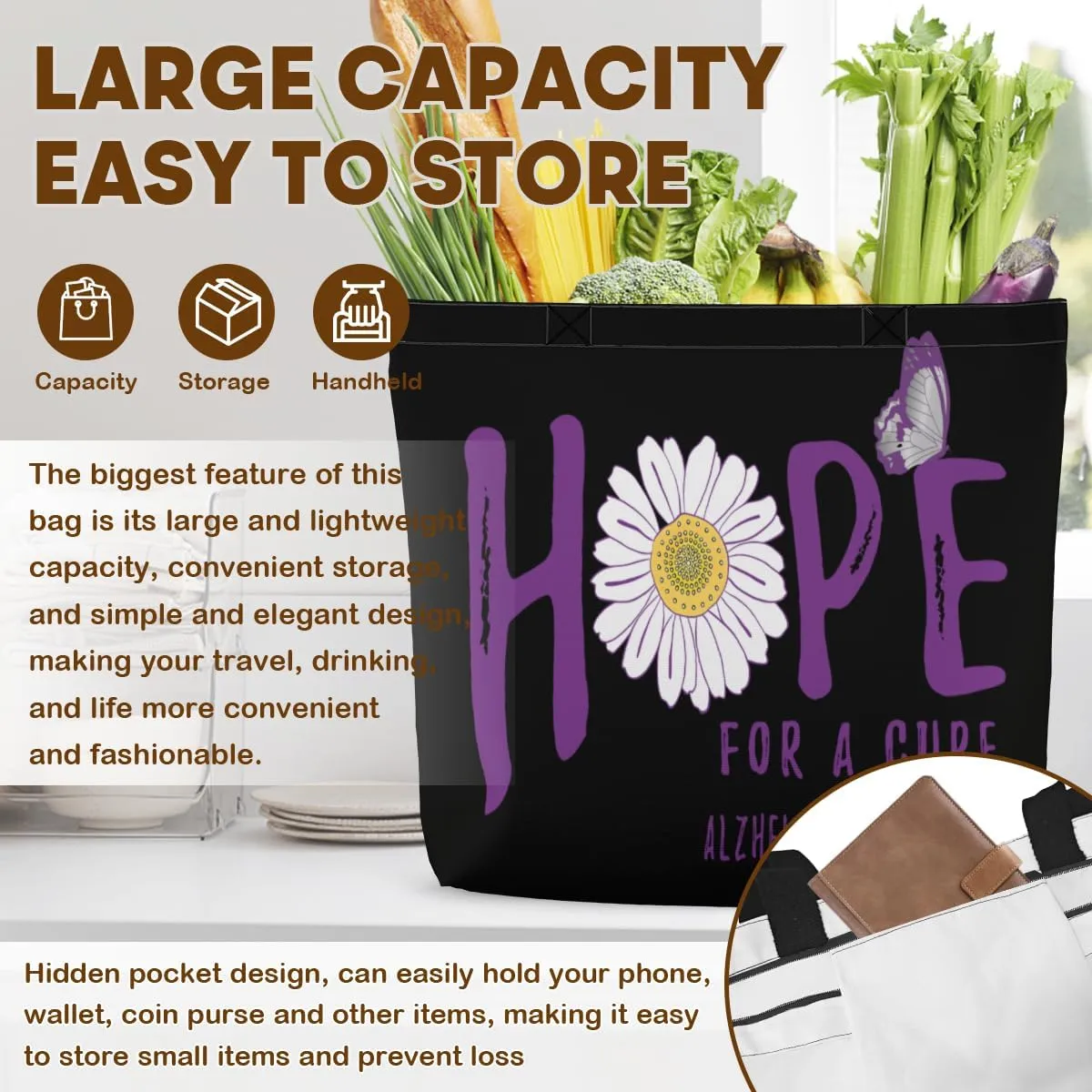 Women's Men Large Kitchen Reusable Grocery Bags Shoulder Bags With Zipper Beach Shopping Bag for Outdoors