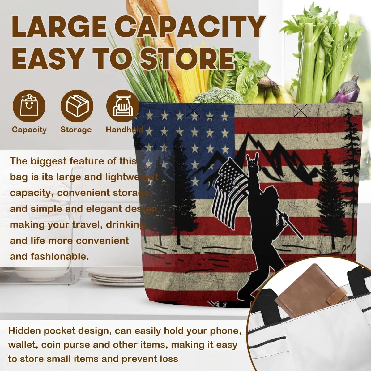 Women's Men Large Kitchen Reusable Grocery Bags Shoulder Bags With Zipper Beach Shopping Bag for Outdoors