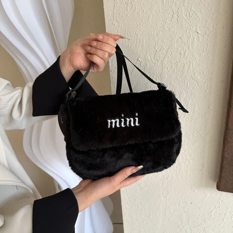 Women's Plush Style Simple Large Capacity Korean Shoulder Bags