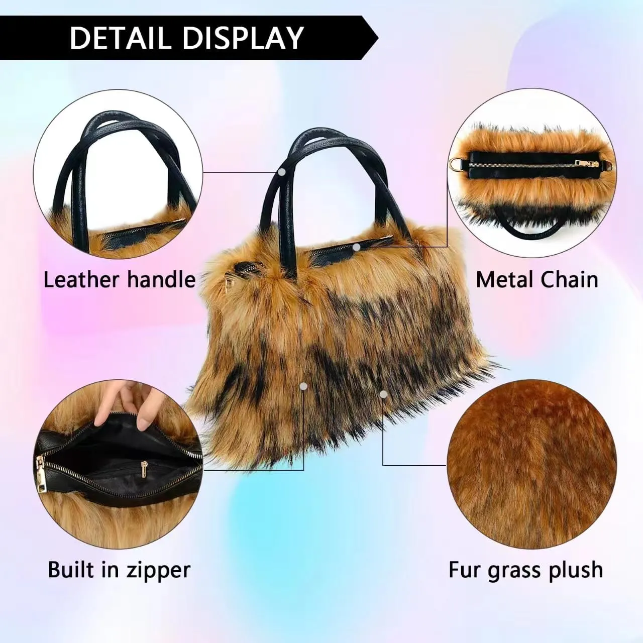 Women's Shoulder Handbags Faux Fur Tote Bag Fluffy Satchel Handbags for Women, Mom, Friend, Bridesmaids
